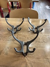 3 Vintage Symmetric Cast Iron 4 Hook Coat  Hat Hooks w/Mounting Holes 5  x6  