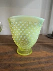 New ListingVintage Fenton Vaseline Glass Topaz Yellow Mini Opalescent Hobnail Fan Vase 3.5"