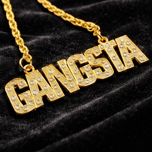 Hip Hop Gold Plated GANGSTA Pendant Necklace Iced Out Bling Rapper Chain Jewelry