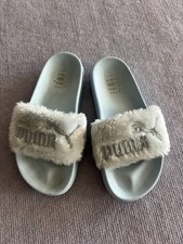 PUMA Fenty Fur Slide Sandals Youth Size 3 Blue Embroidered Logo Comfort Slip On