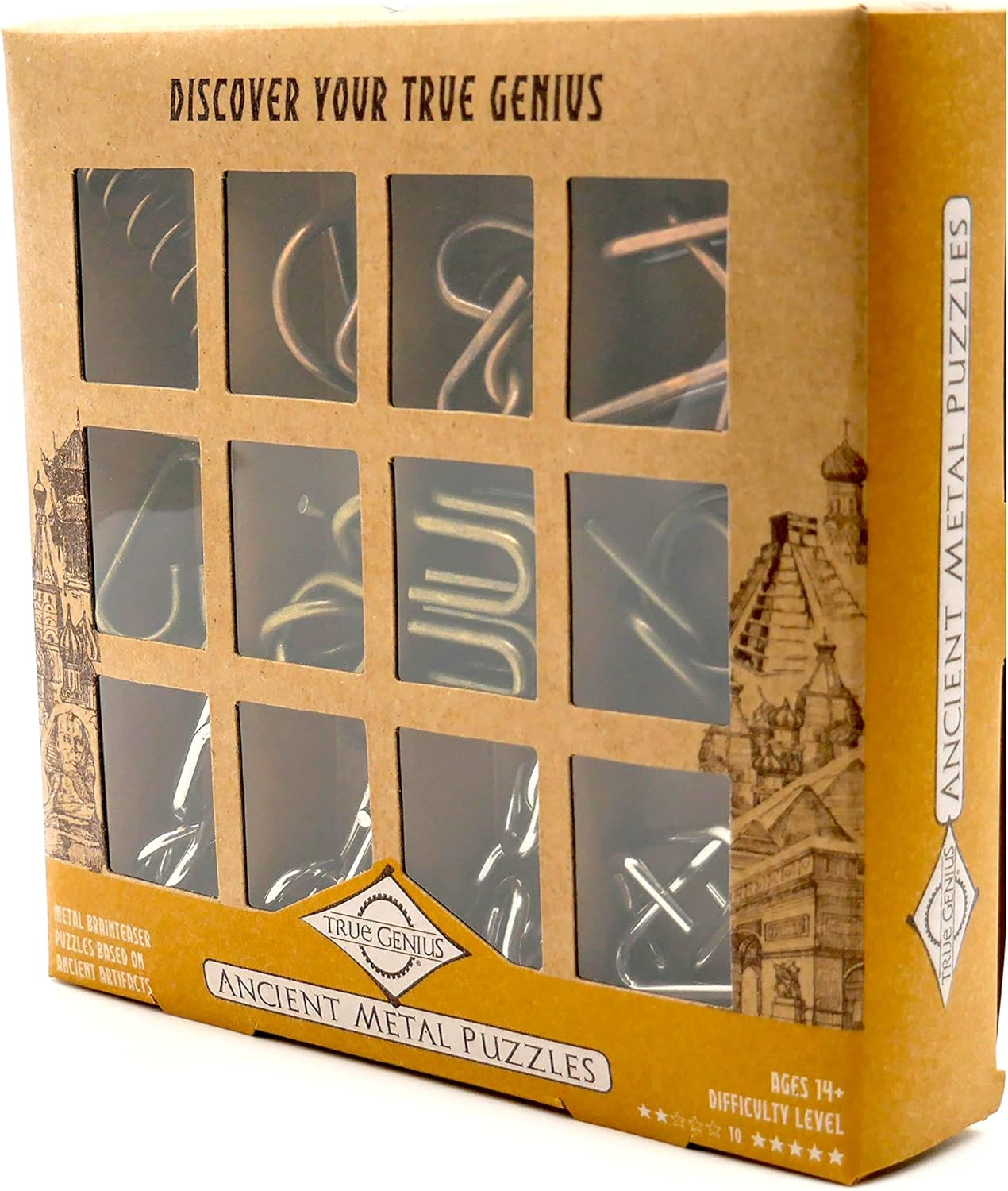 Ancient Metals 12-Piece Metal Puzzle Set – Brain Teaser Disentanglement Puzzles