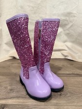 Toddler Girls Purple Glitter Tall Fashion Boots with Faux Fur Lining