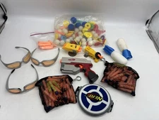 NERF Ammo Lot Foam Darts Bulk Assortment + Gun + Safety Glasses Misc Discs Lot
