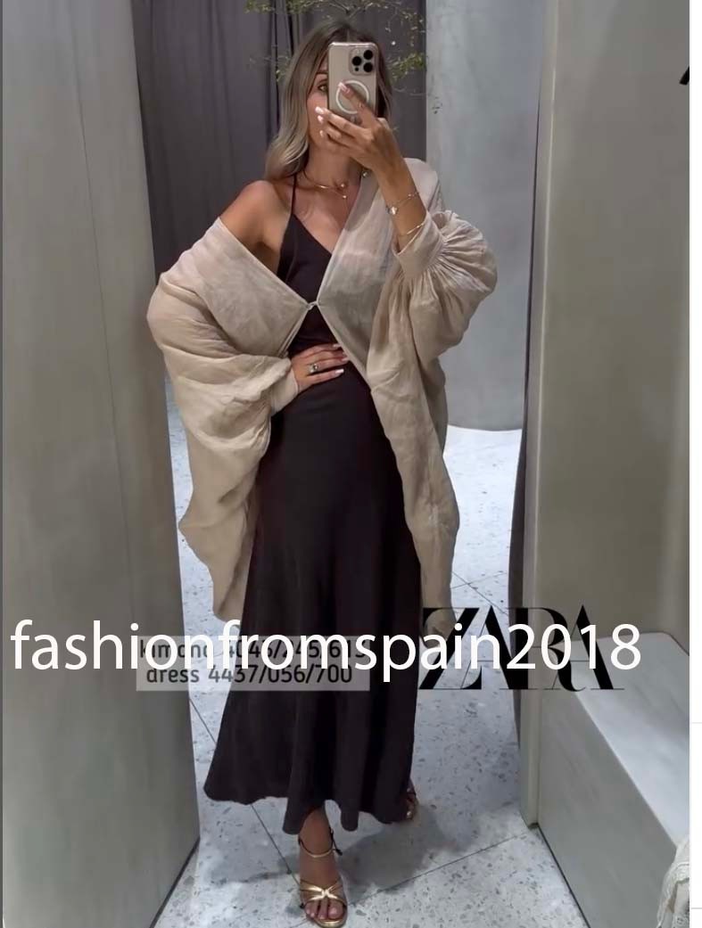 ZARA NEW WOMAN ZW LONG RAMIE TOP KIMONO SLEEVES BEIGE PINK