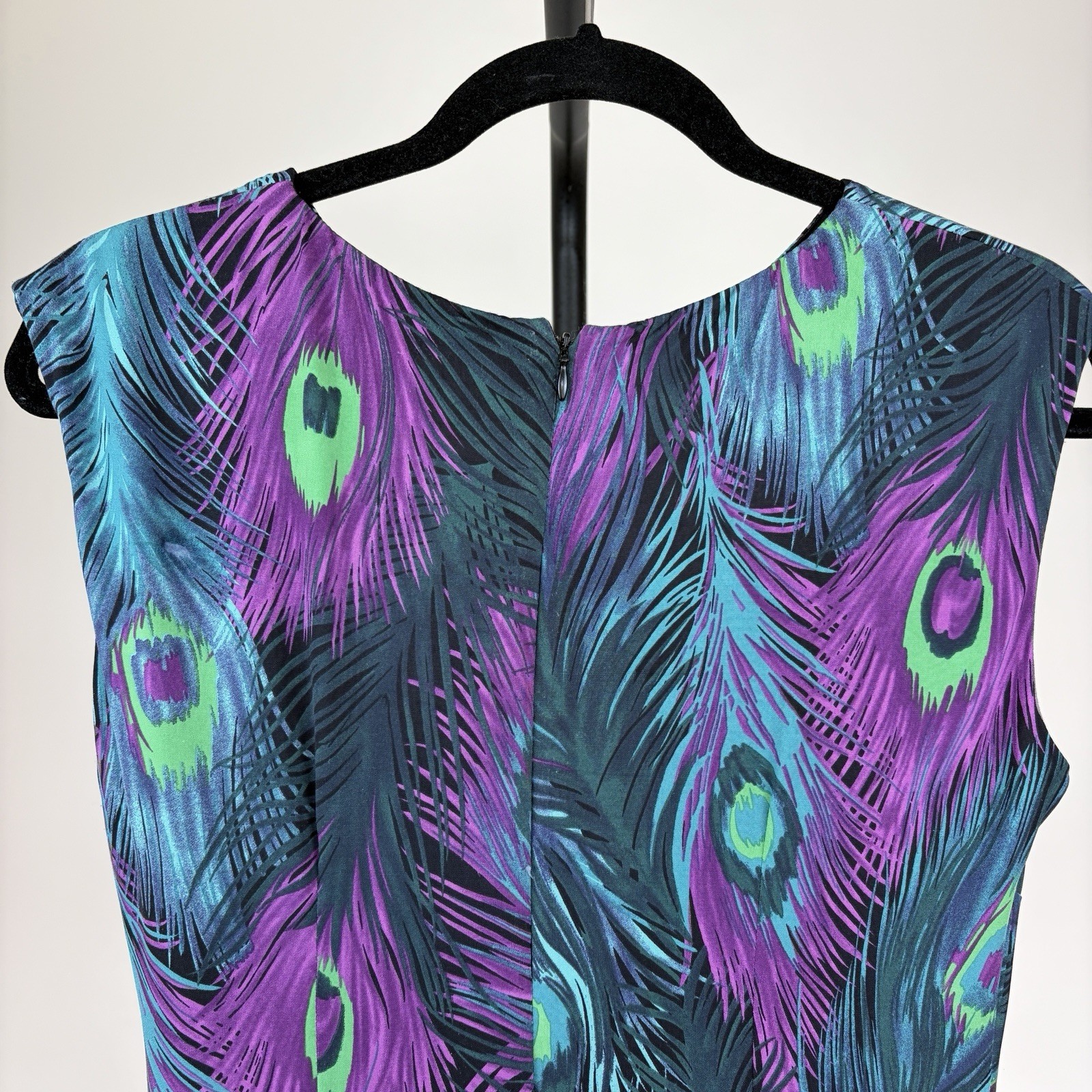 Phase Eight Vibrant Peacock Feather Print Sleeveless Fitted Dress Size UK 14 image 7
