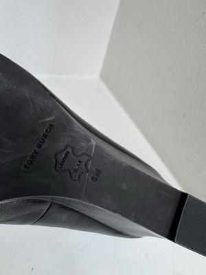 sz 8 Tory Burch Black Leather Logo Georgia Wedge Pump Shoes | eBay