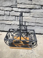 Vintage Metal & Wood Rectangle Gathering Fruit Handled Basket 12" X 9" X 13"