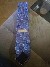 Michael Kors Men's Silk Tie Blue Gray Geometric Circles Designer Necktie