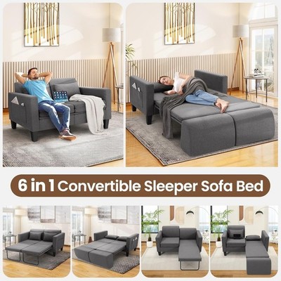 Soft Convertible Sleeper Sofa Couch 2-Seater Loveseat Sofa with 2 Pillows