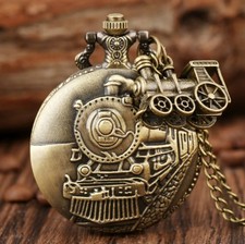 Vintage Classic Steampunk Train Quartz Pocket Watch Necklace Chain Pendant Gift