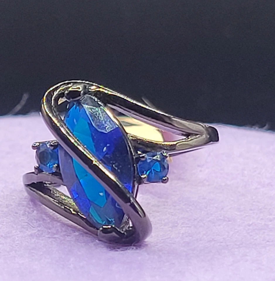 Ring Blue CZ Marquise  10K GF Dark Titanium Tone Ladies SZ 7 - Image 4 of 4