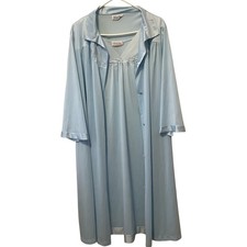 Vintage Vanity Fair Blue Nightgown and Robe Set Lace Trim Sleepwear USA Made L