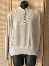 VTG LL Bean Womens Beige Fisherman Cable Knit Cardigan Pullover Sweater Sz L