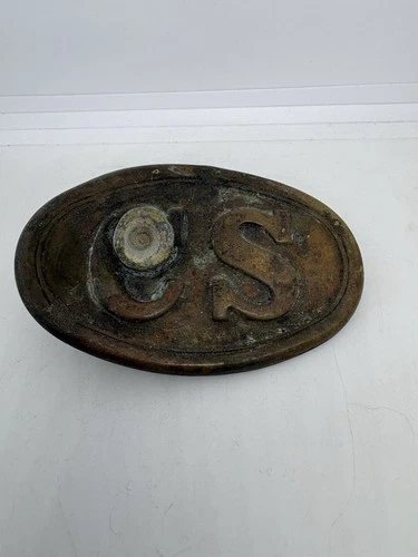 Vintage Civil War CS Belt Buckle w/ Imbedded Bullet Original??