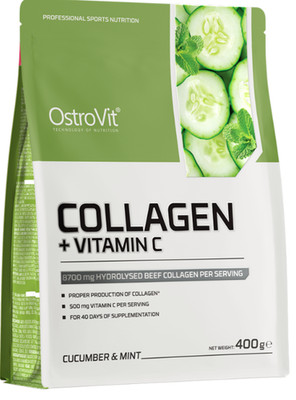 OstroVit Kollagen Vitamin C Pulver 400 g Rinderkollagen 40 Portionen Gurke Minze