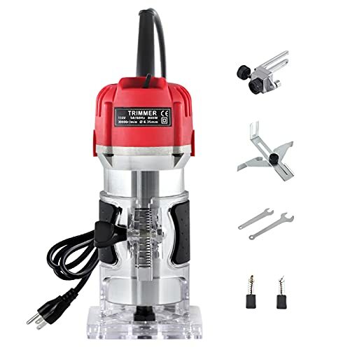 800W Handheld Router Woodworking,Portable Compact Electric Hand Wood Trimmer Slotting Cutting Trimming Machine Joiners Tool 30000r/min 110v, Size: 1XL CA045U
