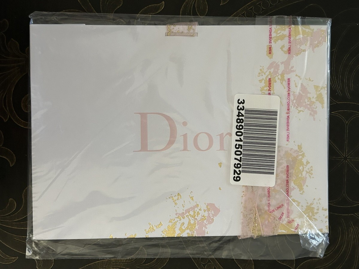 DIOR Paper Gift Bag white gold pink logo ribbon collapsible