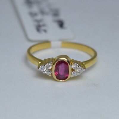 Natural Red Ruby & Diamanten Vintage Cocktailring 10k Gelbgold Ring 6,5