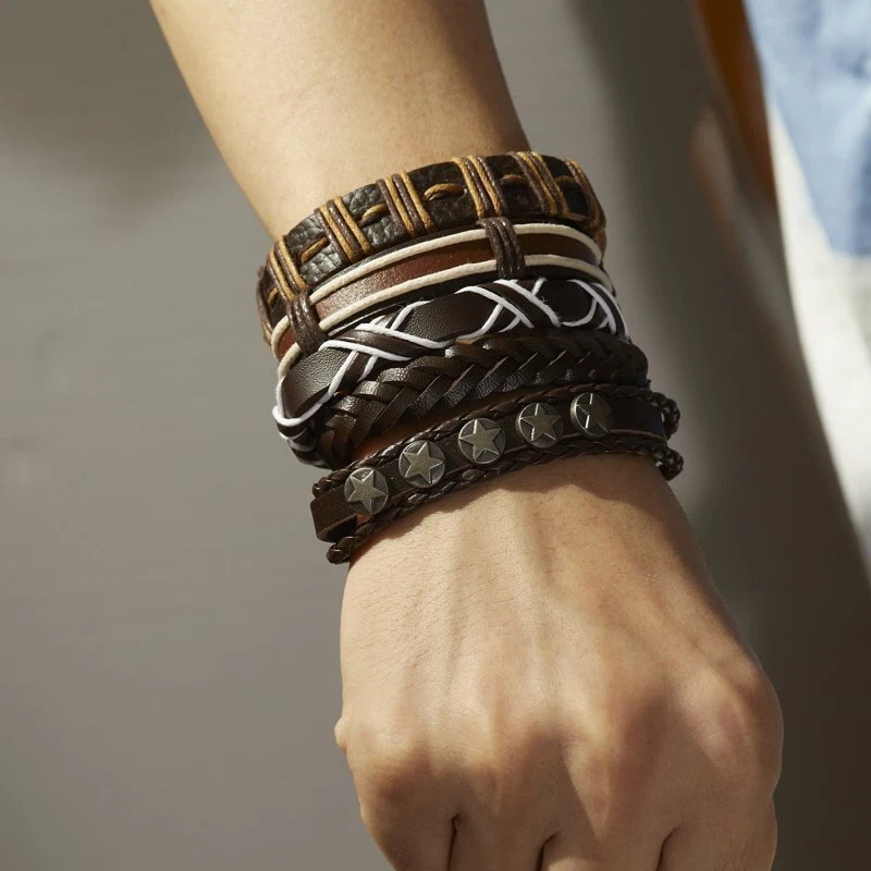 Brazalete brazalete brazalete brazalete brazalete brazalete brazalete joyería nuevo 5/6 piezas de cuero punk para hombre Foto 3 de 4