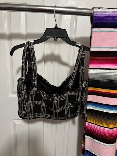 Plaid Bustier Top With Attached Bow Straps - Picture 2 of 8