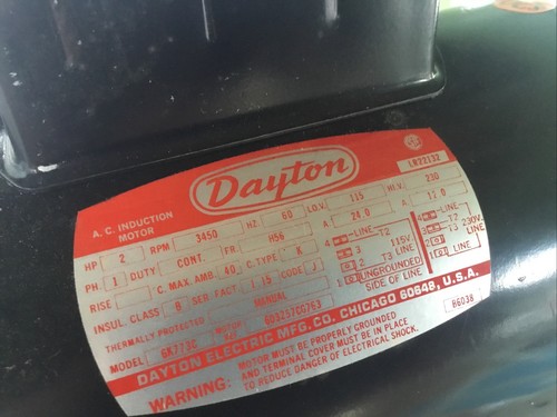 Dayton 6K773C 2HP Motor 3450 RPM 1 PH 115V in Box NEW Fan Commercial Electrical - Picture 2 of 5