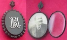 antique 1880/1890'S JET BLACK MOURNING LOCKET PENDANT monogram R M