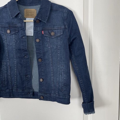 Levis Kids Blue Denim Jean Trucker Jacket Dark Wash Youth Size Large 12-13 Years - Picture 3 of 7