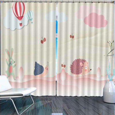 Hot Balloon Hedgehog 3D Curtain Blockout Photo Printing Curtains Drape Fabric