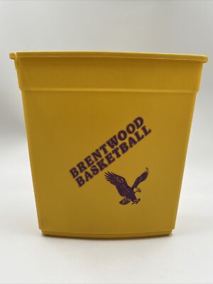 Vintage Brentwood High School Basketball Plastic Trash Can Garbage Bin Cracked