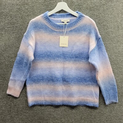 To My Lovers Sweater Women's Medium Blue Pink Striped Crewneck NWT MSRP $170