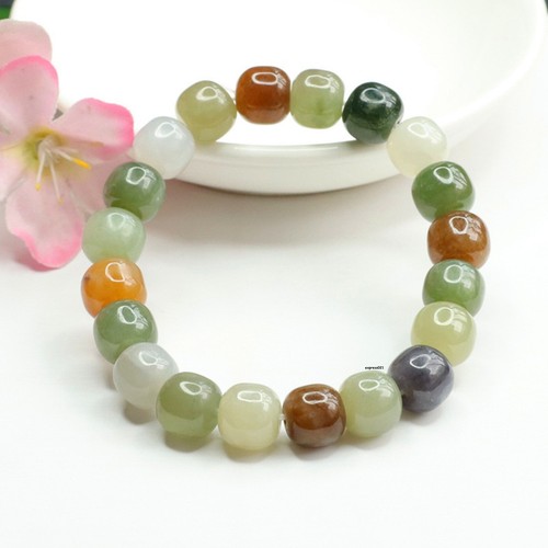 Hot Natural Jade Bangle Lucky Women Best Gift 10mm Colorful Beads Bracelet - Picture 6 of 6