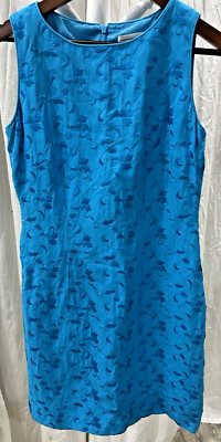 Vintage Jessica Howard Shift Dress Womens 6 STUNNING Blue Floral Linen Blend 90s