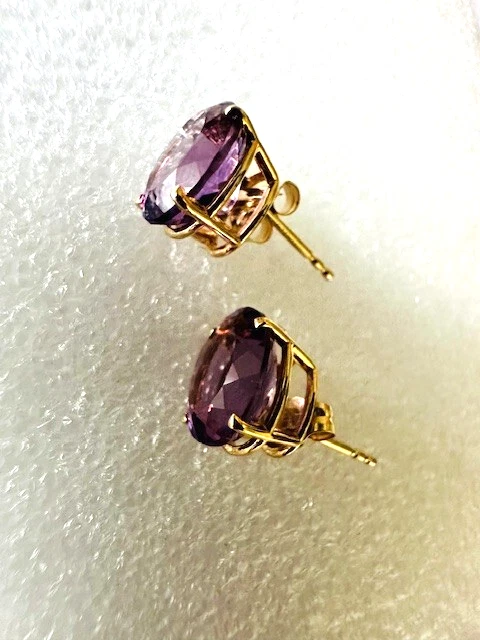 Estate 14K Yellow Gold Oval Amethyst Stud Earrings - Image 3 of 4