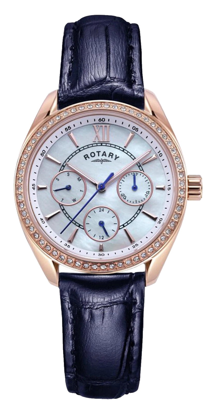 Genuine Rotary Ladies Blue Leather Multifunction Strap Watch LS03028/41