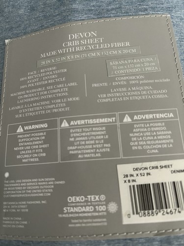 UGG Devon crib sheet denim blue color made with recycled fiber - Picture 4 of 4