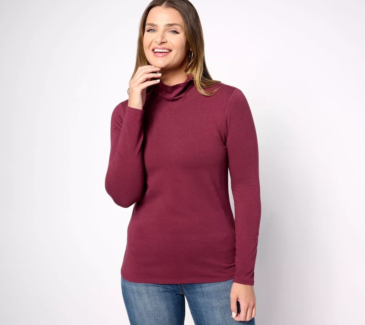 Red Turtleneck With Jeans Jacket Jeans Shirt On Top Of Turtleneck