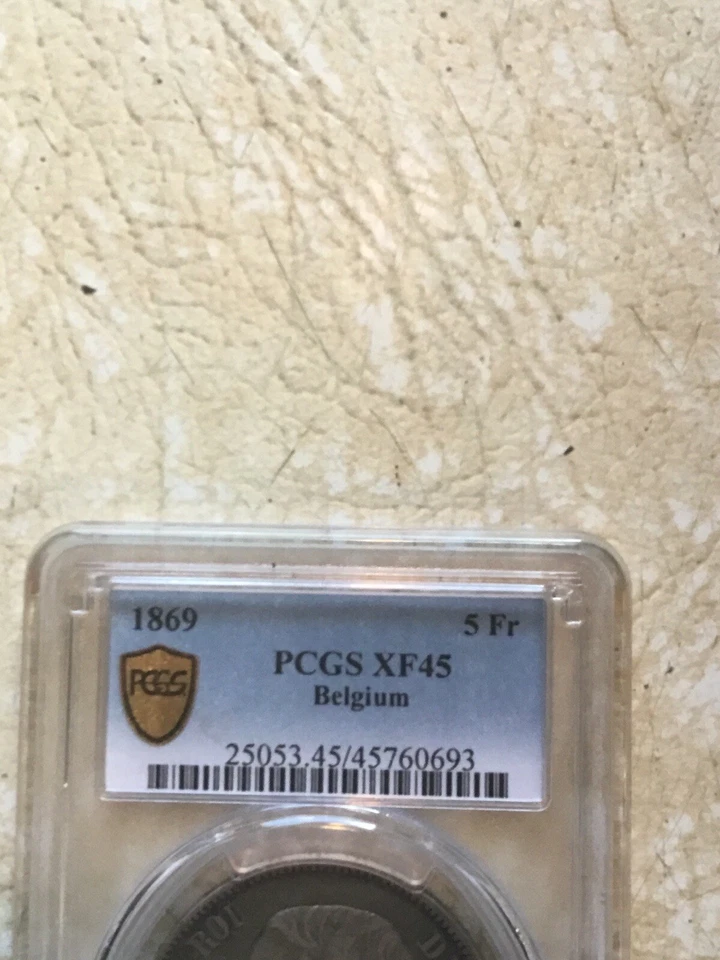 RARE 1869 Belgium 5 Francs Silver PCGS XF 45 Great Details Coin Rare Condition - Image 4 of 4