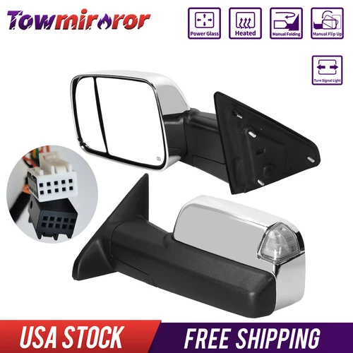 Towing Mirrors for 09-18 Dodge Ram Chrome Power Heated Turn Signals Puddle Lamp