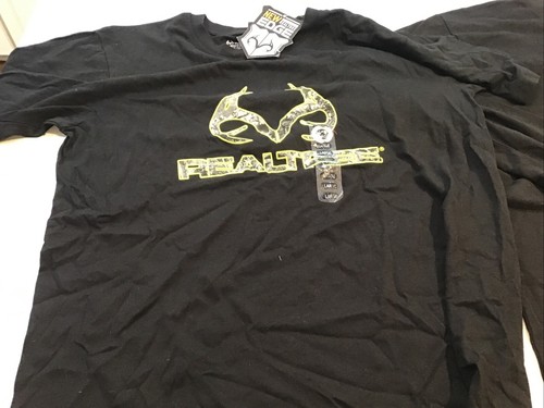 2 Shirt Lot Mossy Oak (LS) And RealTree (SS) Men’s Large Black NWT - Picture 4 of 5