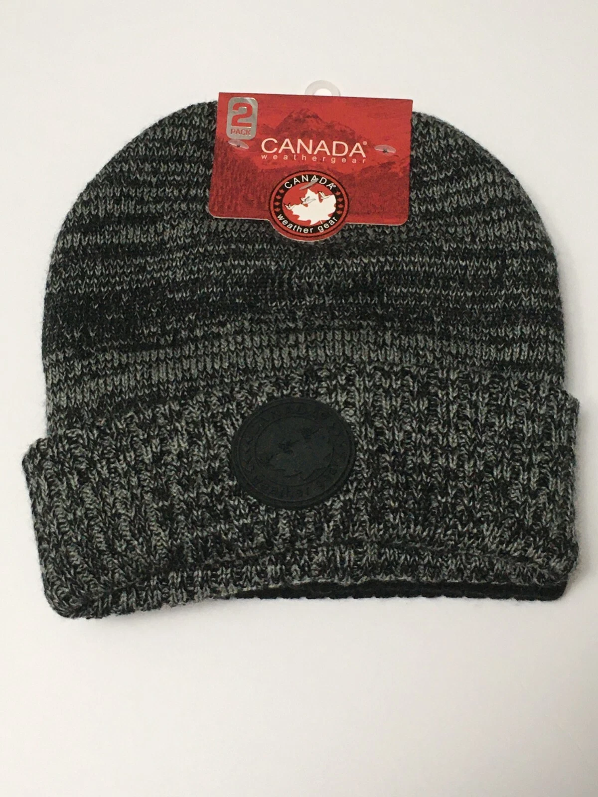 Canada Weathergear Mens 2 Pack Winter Cuffed Beanie Hat - Black Heather Gray