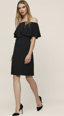 REISS Balm dress size 4 --BRAND NEW-- black knee length off shoulder