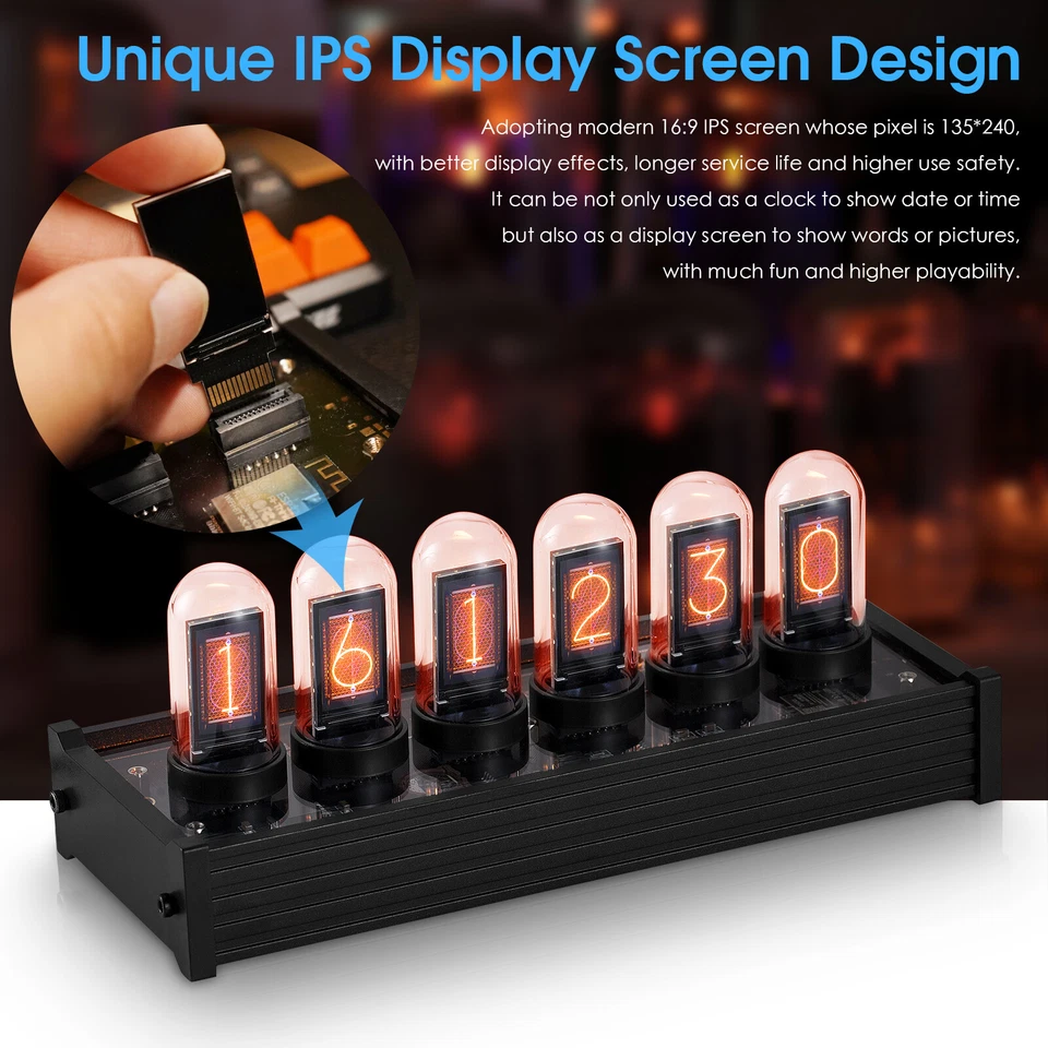 Modern Digital IPS Tube Clock Large Display PC Control DIY Gift Ref Nixie Clock - Image 4 of 4