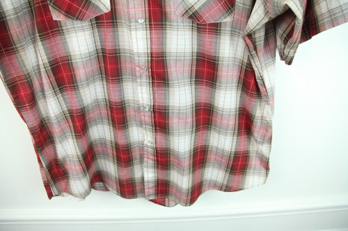 Ely Cattleman XL Shirt Pearl Snap Plaid Western Cowboy Retro Red Short Sleeve - Picture 6 of 8