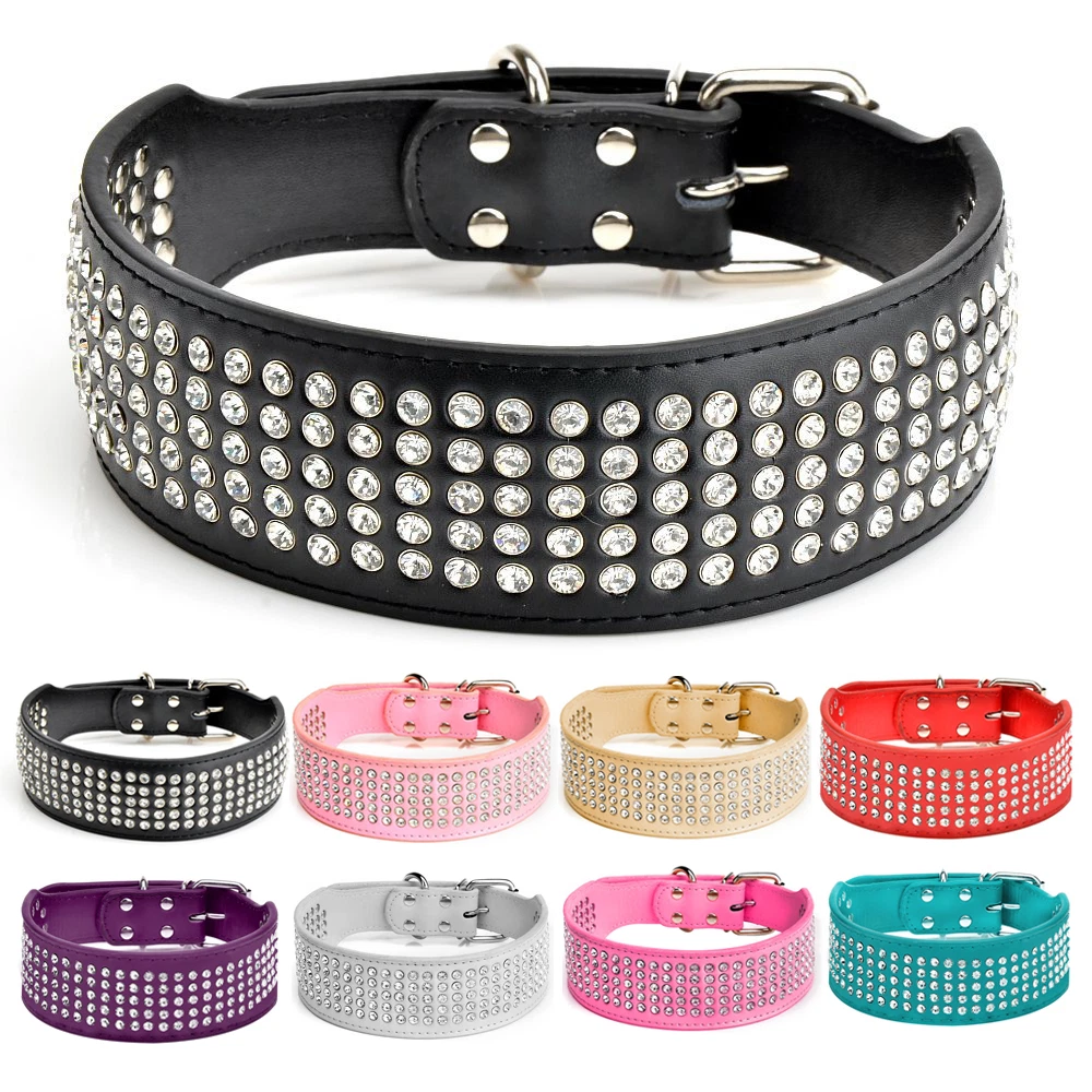 5 Rows Rhinestone Dog Collars Crystal Diamond Dog Leather Collar Large Dogs