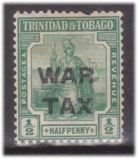 (F36-99) 1917 Trinidad &Tobago 1/2d green war tax stamp MH (CX)
