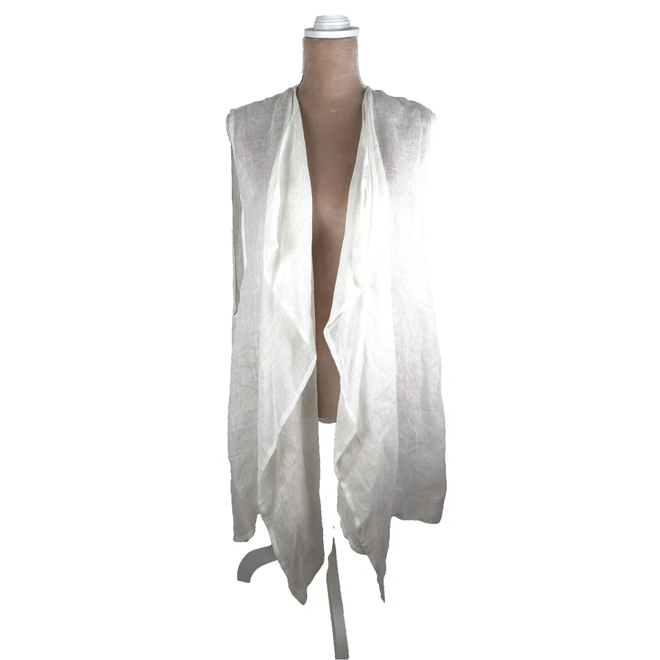Eskandar NWT White Linen Gauze Open Front Vest Waistcoat Jacket Coastal Beachy - Image 2 of 4
