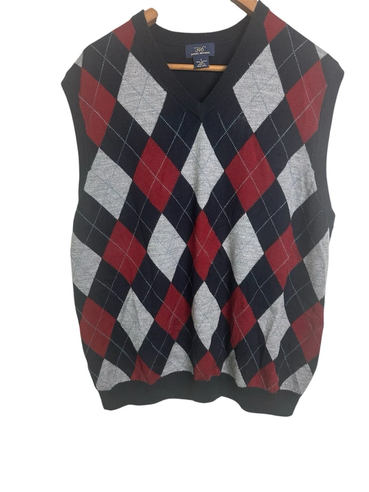 🔥🔥Brooks Brother Lana Merino Azul Gris Rojo Sin Mangas Suéter Chaleco Grande 0021 Foto 2 de 3