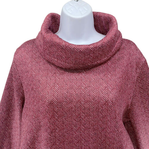 Lands End Fleece Tunic Top Large Tall Burgundy Red Herringbone Oeko-Tex Pullover - Picture 2 of 7