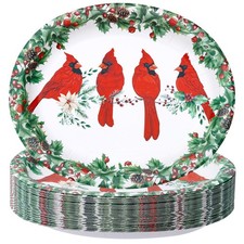 50Pack Christmas Paper Plates - 10" x 12" Oval Winter Paper Plates/Christmas ...