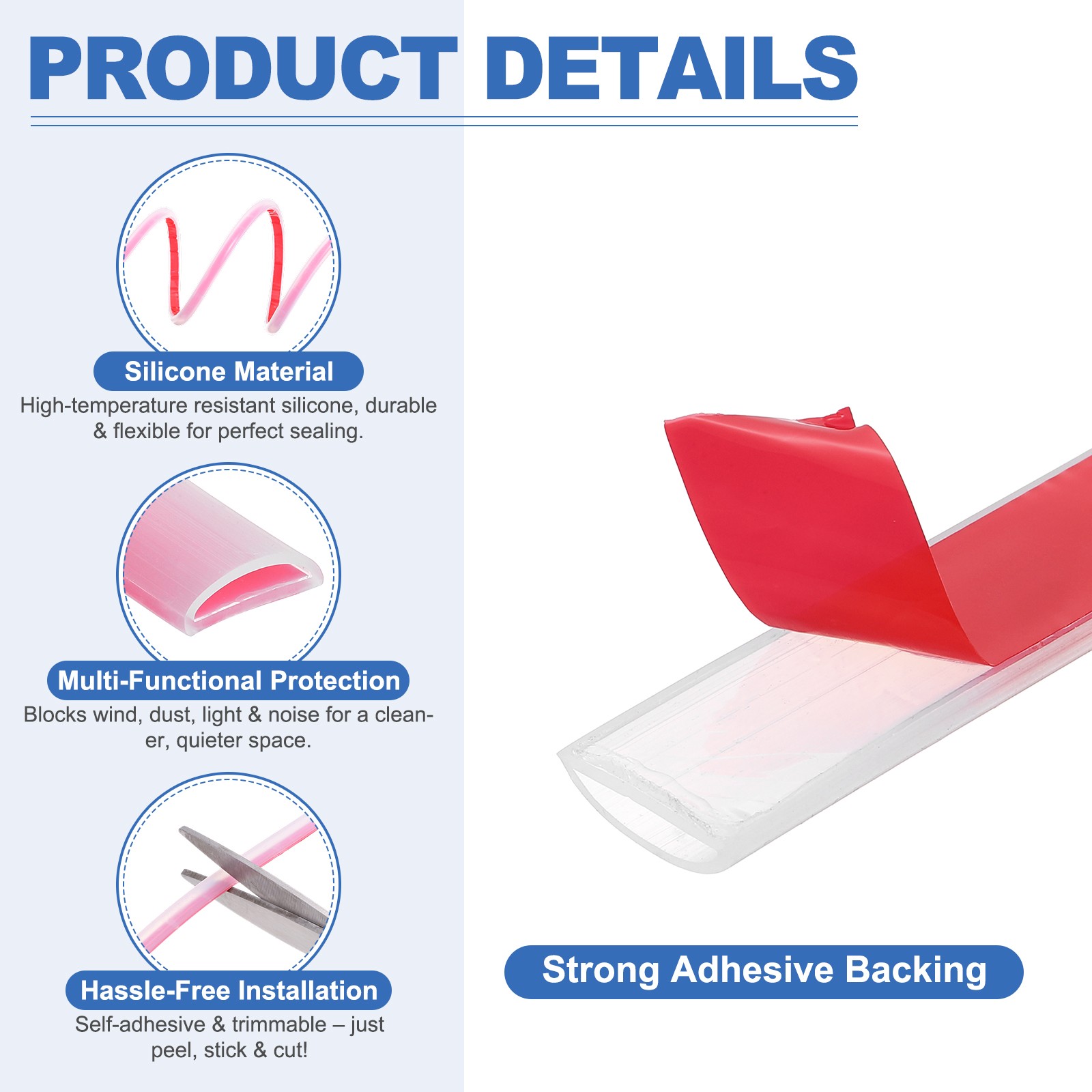 20 ft Self-Adhesive D-Shape Weather Stripping Door Seal (19/32" W × 3/16" T)